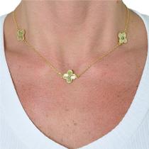 Colar Gargantilha Pingente Trevo Flor Virginia Banhado Ouro