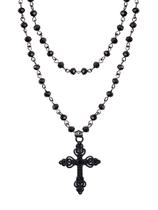 Colar gargantilha Sacina Gothic em camadas, cruz, pérola preta