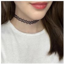 Colar Gargantilha Tattoo Feminina Preta Linha Nylon Elástica Ajustável Moda Alternativa Gótica