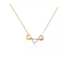 Colar Gargantilha Três Corações Ouro Branco Amarelo Vermelho ref 748544