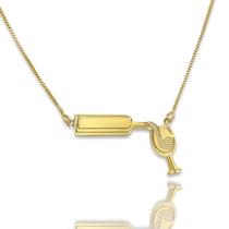 Colar Garrafa e Taça Vinho Banhado a Ouro 18K