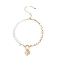 Colar geométrico criativo feminino pérola temperamento colar de coração de pêssego