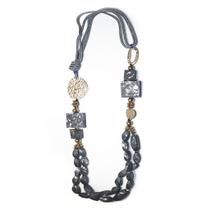 Colar Geométrico em Corda Azul Petróleo