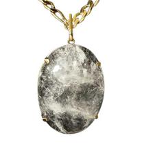 Colar Gigante Cabochão Oval Cristal Natural na Garra Dourado