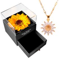 Colar Girassol Flor Eterna Caixa Presente Namorada Mulher