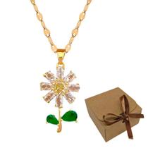 Colar Girassol Flor Feminino Caixa Presente Zircônias Amor