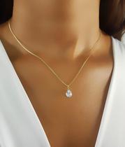 Colar Gota 8mm Zircônia Cristal Banhado em Ouro 18K Colar Gota 8mm Zircônia Cristal Banhado em Ouro 18K