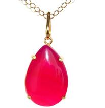 Colar Gota Ágata Rosa Pedra Natural Montagem Garra Dourado