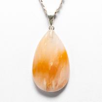 Colar Gota Aragonita Raio Laranja Pedra Natural Prateado Colar Gota Aragonita Raio Laranja Pedra Natural Prateado