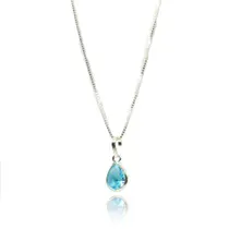 Colar Gota Azul Zirconia 45cm Prata 925
