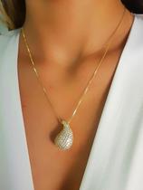 Colar Gota Bold Abaulada Micro Zircônia Cristal Banhado a Ouro