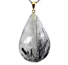 Colar Gota Cristal Incrustado Turmalina Preta Pino Dourado Colar Gota Cristal Incrustado Turmalina Preta Pino Dourado