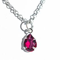 Colar Gota Facetada Zircônia Rubi Garra Prata 925 136897