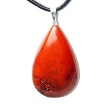 Colar Gota Jaspe Vermelho Natural Montagem Pino Prateado Colar Gota Jaspe Vermelho Natural Montagem Pino Prateado