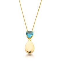 Colar gota lisa e Zirconia coração Banhada Ouro 18k Colar gota lisa e Zirconia coração Banhada Ouro 18k
