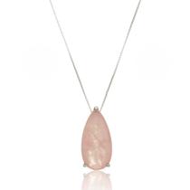 Colar Gota Morganita Fusion 15x30mm Prata Banhado a Ródio 45cm