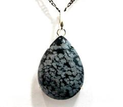Colar Gota Obsidiana Flocos de Neve Natural Prata Garra Colar Gota Obsidiana Flocos de Neve Natural Prata Garra