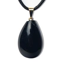 Colar Gota Obsidiana Negra 28mm Pedra Natural Pino Dourado