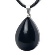 Colar Gota Obsidiana Negra 28mm Pedra Natural Pino Prateado Colar Gota Obsidiana Negra 28mm Pedra Natural Pino Prateado