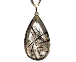Colar Gota Pedra Cristal Extra Com Turmalina Prata 950