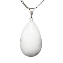 Colar Gota Quartzo Leitoso Pedra Natural Montagem Prateado