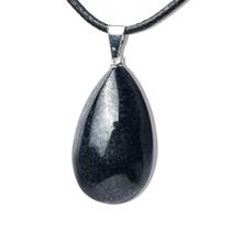 Colar Gota Quartzo Preto Montagem Pino e Presilha Prateado