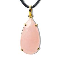 Colar Gota Quartzo Rosa 30mm Natural Facetada Garra Dourada