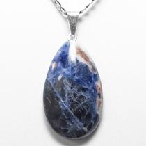 Colar Gota Sodalita Azul Pedra Natural Montagem Prateado Colar Gota Sodalita Azul Pedra Natural Montagem Prateado