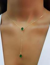 Colar Gota VeV Esmeralda Dourado