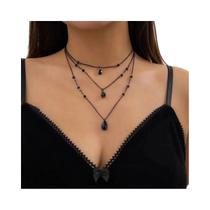 Colar Gótico Com Pingente De Cristal Preto, Corrente De Metal Vintage Em Camadas, Joia Choker Colar Gótico Com Pingente De Cristal Preto, Corrente De Metal Vintage Em Camadas, Joia Choker
