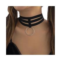 Colar Gótico Preto Com Corrente Curta E Elástico Para Mulheres, Pingente Grande Vintage Em Forma De