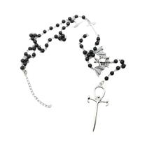 Colar Gótico Punk Vampiro Ankh Com Rosário, Pingente De Cruz De Morcego Artesanal Com Contas, Joia