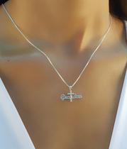 Colar Gratidão com Cruz Micro Zircônia Cristal Banhado a Prata