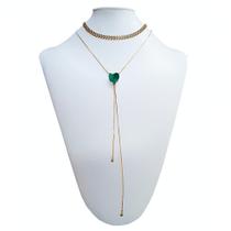 Colar Gravata Choker Escama Coração Verde Folheado Colar Gravata Choker Escama Coração Verde Folheado
