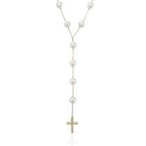 Colar Gravata com Pérolas e Cruz Banho Ouro 18K Colar Gravata com Pérolas e Cruz Banho Ouro 18K