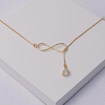 Colar Gravata Infinito Folheado a Ouro com Zircônia Gota