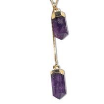 Colar Gravata Pedra Ametista Micro Ponta Natural Dourado