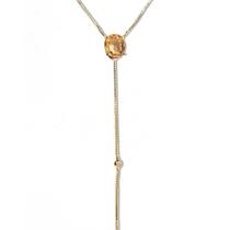 Colar Gravata Pedra Citrino Gema Natural Dourado