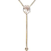 Colar Gravata Pedra Cristal Gema Natural Dourado