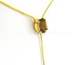 Colar Gravata Pedra Fume Gema Natural Dourado Colar Gravata Pedra Fume Gema Natural Dourado