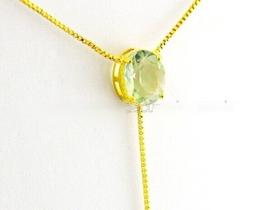 Colar Gravata Pedra Prasiolita Gema Natural Dourado Colar Gravata Pedra Prasiolita Gema Natural Dourado