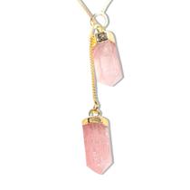 Colar Gravata Quartzo Rosa Micro Ponta Natural Dourado Colar Gravata Quartzo Rosa Micro Ponta Natural Dourado