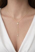 Colar Gravata Sofisticado Zirconia Ponto de Luz Banho:Ouro 18kl