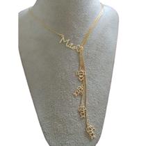 Colar Gravatinha 4 Filhas (os), 1 menina e 3 meninos Banhado a Ouro 18k