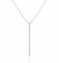 Colar Gravatinha Baguette Zircônia Cristal Banhado a Ouro