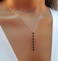 Colar Gravatinha Baguette Zircônia Cristal Banhado a Ouro