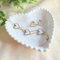 Colar Gravatinha com Brinco de Coração em Aço Inox Dourado