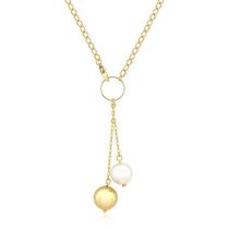 Colar Gravatinha com Pérola e Bola Folheado a Ouro 18k Colar Gravatinha com Pérola e Bola Folheado a Ouro 18k