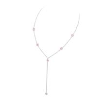 Colar Gravatinha com Zircônia Rosa Leitosa Redonda 45cm