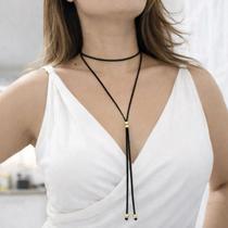Colar gravatinha courinho dourado ou prata várias cores